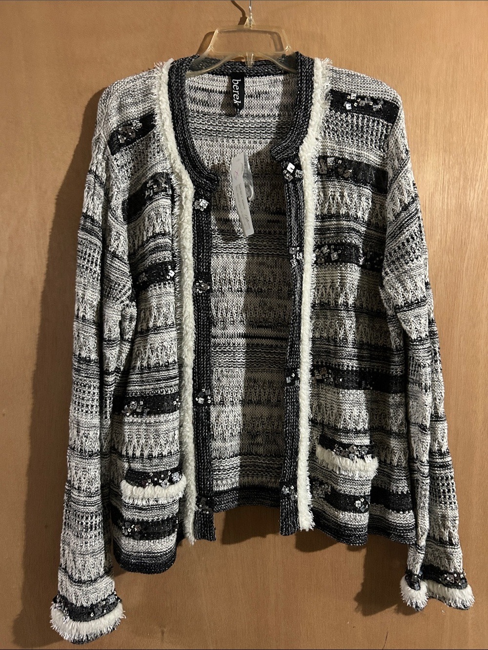 NWT Berek Black & White Textured Open Cardigan Sweater